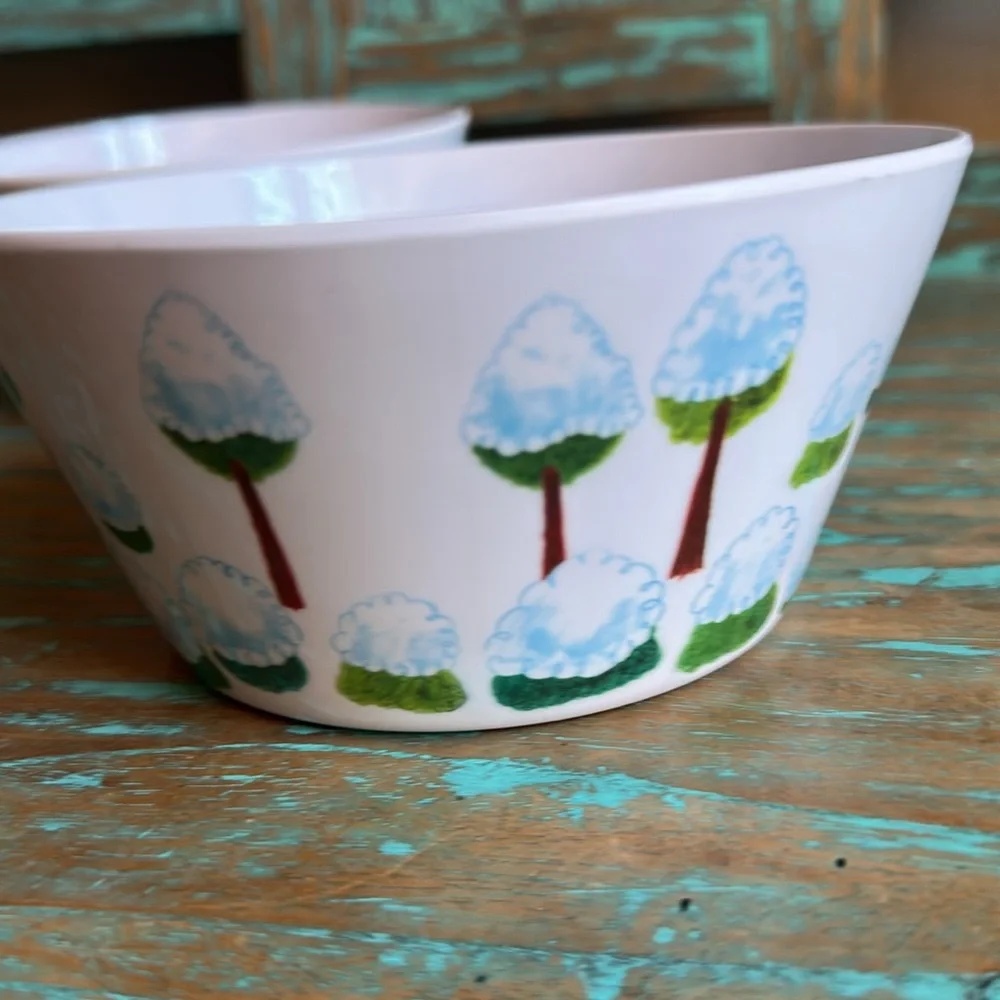 Crate & Barrel Holiday Melamine Bowls Set of 2 Animals Music Whimsical